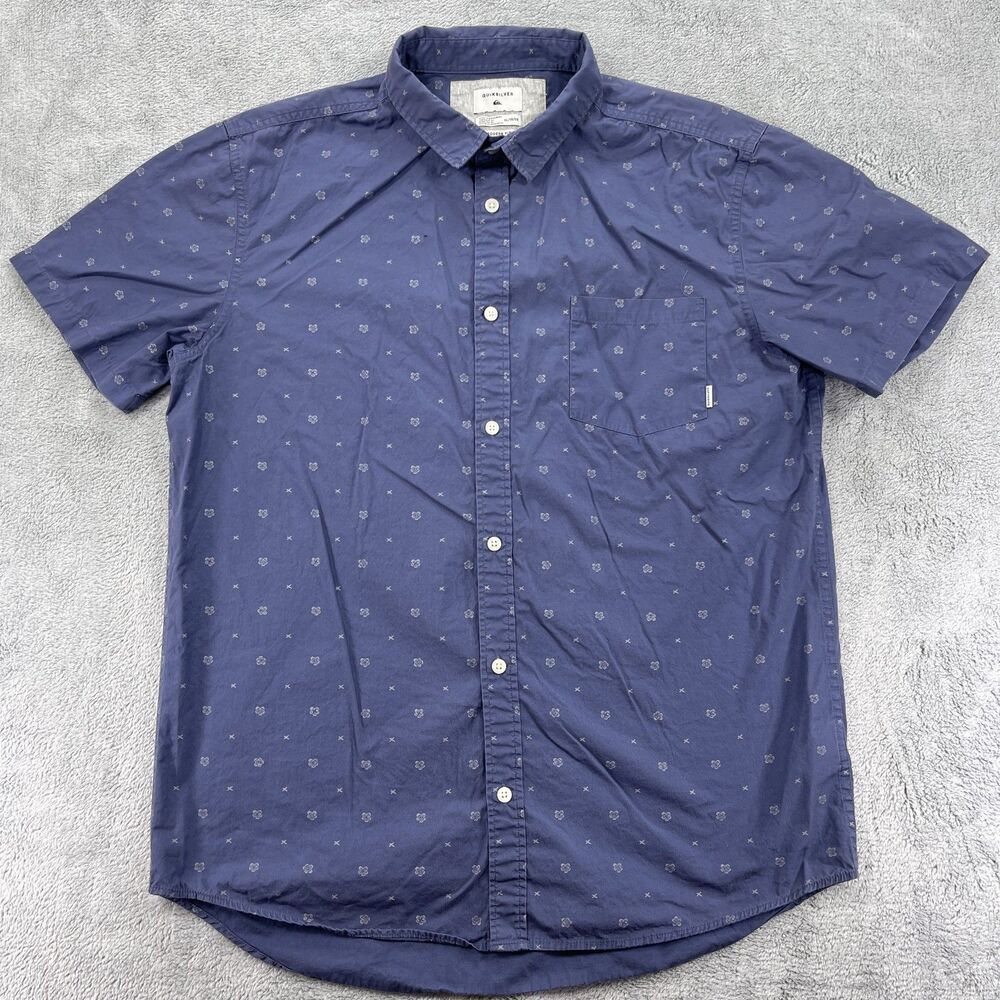 Quiksilver Shirt Mens XL Blue Floral Print Cotton Modern Fit Button Up Outdoor